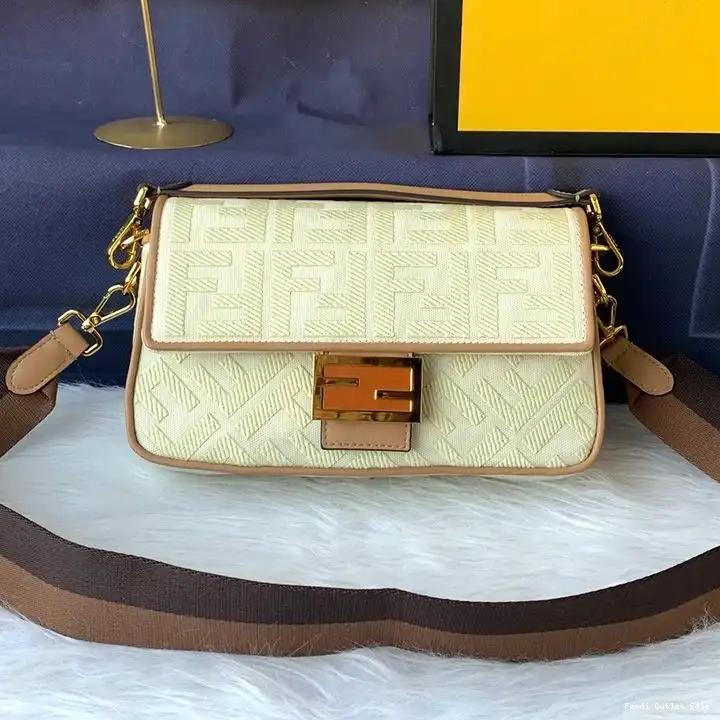 Affordable FF Fendi Apricot Baguette Motif Bag In Medium Canvas 0604